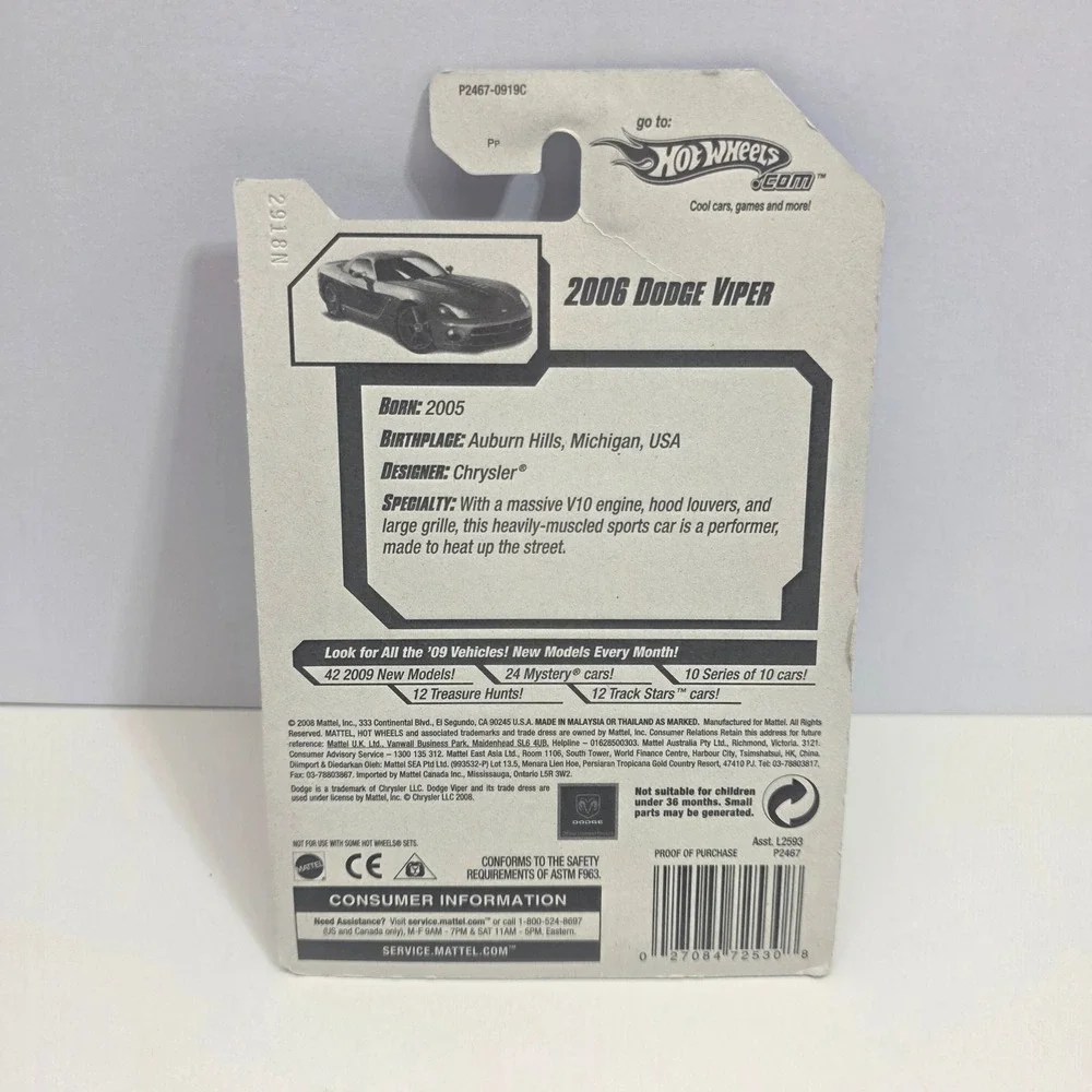 Hot Wheels 2006 Dodge Viper Dream Garage 2009 Grey Red Stripe 147/190 P2467 New